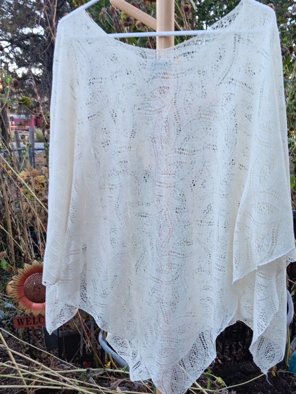 Avenue Cream Open-Knit Poncho Sweater